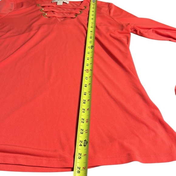 Micheal Kors,blouse,Tulip sleeve ,cut out,metal logo blouse in coral color.EC - Picture 12 of 15